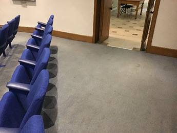 A photograph of a ramp placed over the entrance to the Lecture Theatre at Burlington House